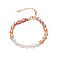 Freshwater Cultured Pearl Bracelet, Freshwater Pearl, with Brass, with 4cm extender chain, 14K gold plated, Natural & fashion jewelry & for woman, mixed colors, 5-6mm, Sold Per 16 cm Strand