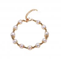 Bracelet en perles de culture d'eau douce, perle d'eau douce cultivée, avec laiton, avec 4cm chaînes de rallonge, Plaqué d'or 14K, Naturel & bijoux de mode & pour femme, deux couleurs différentes, 7-7.5mm, Vendu par 16 cm brin