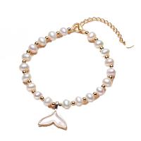 Bracelet en perles de culture d'eau douce, perle d'eau douce cultivée, avec laiton, avec 4cm chaînes de rallonge, Plaqué d'or 14K, Naturel & bijoux de mode & pour femme, deux couleurs différentes, 5-6mm, Vendu par 16 cm brin