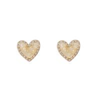 Zinc Alloy Stud Earring Heart high quality plated fashion jewelry & for woman & with rhinestone golden Sold By Pair