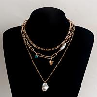 Multi Layer Necklace Zinc Alloy with turquoise & Freshwater Pearl gold color plated three pieces & fashion jewelry & for woman golden Length 52 cm Sold By Set