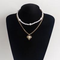 Multi Layer Necklace Zinc Alloy with ABS Plastic Pearl gold color plated 2 pieces & fashion jewelry & for woman golden 30mm Length 43 cm Sold By Set