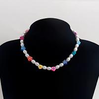Plastic Pearl Necklace, Tibetan Style, with ABS Plastic Pearl & Polymer Clay, with 10cm extender chain, fashion jewelry & for woman, multi-colored, Sold Per 38 cm Strand