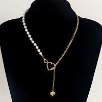Naszyjnik z pereł z tworzyw sztucznych, Stop cynku, ze Tworzywa ABS perła, ze 6.5cm przedłużeniami łańcuszka, Platerowane w kolorze złota, biżuteria moda & dla kobiety, złoty, 10mm, sprzedawane na 42 cm Strand
