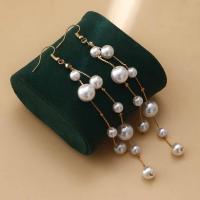 Tibetan Style Drop Earrings, with ABS Plastic Pearl, gold color plated, fashion jewelry & for woman, two different colored, 120mm, Sold By Pair