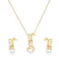 Zinc Alloy Jewelry Sets earring & necklace with Plastic Pearl with 3-6 extender chain fashion jewelry  & for woman Length 39-43.5 cm Sold By Set