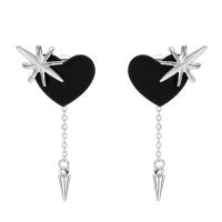 Tibetan Style Drop Earrings, Heart, fashion jewelry & for woman, black, 26x50mm, Sold By Pair