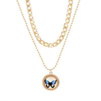 Multi Layer Necklace Zinc Alloy with 6.5 extender chain Butterfly Double Layer & fashion jewelry & Unisex Length 45-49 cm Sold By PC