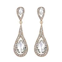 Rhinestone Earring Zinc Alloy with Rhinestone Teardrop gold color plated fashion jewelry & high quality plated & for woman 69mm Sold By Pair
