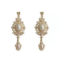 Tibetan Style Drop Earrings, with Plastic Pearl, gold color plated, fashion jewelry & high quality plated & different styles for choice & for woman & hollow, 56mm, Sold By Pair