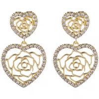 Rhinestone Earring Zinc Alloy with Rhinestone Heart gold color plated fashion jewelry & high quality plated & for woman & hollow 39mm Sold By Pair