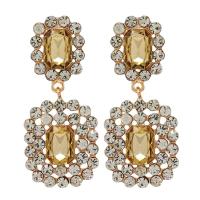 Rhinestone Earring Zinc Alloy with Rhinestone Square gold color plated fashion jewelry & high quality plated & for woman 62mm Sold By Pair