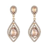 Rhinestone Earring Zinc Alloy Teardrop gold color plated fashion jewelry & high quality plated & for woman & with rhinestone & hollow Sold By Pair