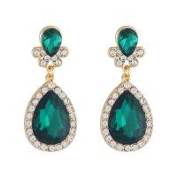 Crystal Earrings, Tibetan Style, with Crystal, Teardrop, gold color plated, fashion jewelry & high quality plated & for woman & with rhinestone, green, 44mm, Sold By Pair