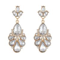 Crystal Earrings Zinc Alloy with Crystal Teardrop gold color plated fashion jewelry & high quality plated & for woman & with rhinestone 55mm Sold By Pair