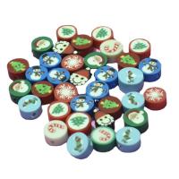 Polymer Clay Beads, Flat Round, stoving varnish, Christmas Design & DIY, mixed colors, 10mm, Approx 1000PCs/Bag, Sold By Bag