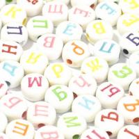 Alphabet Acrylic Beads, Flat Round, stoving varnish, DIY, more colors for choice, 4x7mm, Approx 3800PCs/Bag, Sold By Bag