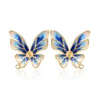 Brass Earring Drop Component Butterfly 14K gold plated DIY & enamel blue nickel lead & cadmium free Sold By Pair