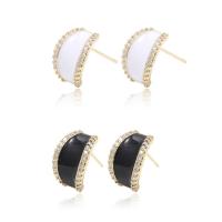 Brass Earring Stud Component, 14K gold plated, DIY & micro pave cubic zirconia & enamel, more colors for choice, nickel, lead & cadmium free, 11x18mm, Sold By Pair