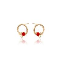 Brass Earring Stud Component, 14K gold plated, DIY & enamel, red, nickel, lead & cadmium free, 10x12mm, Sold By Pair