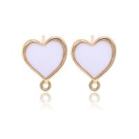 Brass Earring Drop Component, with Shell, Heart, 14K gold plated, DIY, white, nickel, lead & cadmium free, 10x12mm, Sold By Pair