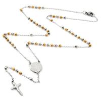 Rosary Necklace 304 Stainless Steel with Zinc Alloy Cross Galvanic plating Unisex mixed colors 3mm Length 19.69 Inch Sold By PC