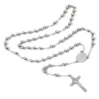 Rosary Necklace, 304 Stainless Steel, Cross, Unisex, original color, 4mm, Length:19.69 Inch, Sold By PC