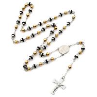 Rosary Necklace 304 Stainless Steel with Zinc Alloy Cross Galvanic plating Unisex mixed colors 6mm Length 27.56 Inch Sold By PC