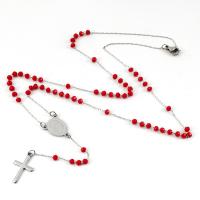 Rosary Necklace, Crystal, with 304 Stainless Steel & Tibetan Style, Cross, Galvanic plating, Unisex, Length:19.69 Inch, Sold By PC