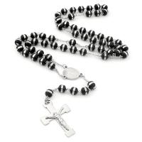Rosary Necklace 304 Stainless Steel with Crystal & Zinc Alloy Cross Galvanic plating Unisex black 8mm Length 28.74 Inch Sold By PC