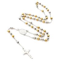 Rosary Necklace, 304 Stainless Steel, with Tibetan Style, Cross, Galvanic plating, Unisex, mixed colors, 4mm, Length:19.69 Inch, Sold By PC