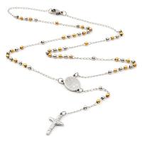 Rosary Necklace, 304 Stainless Steel, with Tibetan Style, Cross, Galvanic plating, Unisex, mixed colors, 3mm, Length:19.69 Inch, Sold By PC