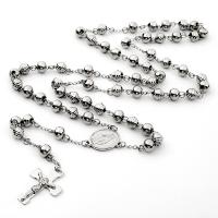 Rosary Necklace, 304 Stainless Steel, with Tibetan Style, Cross, Galvanic plating, Unisex, 8mm, Length:29.52 Inch, Sold By PC