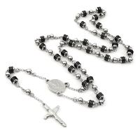 Rosary Necklace, 304 Stainless Steel, with Tibetan Style, Cross, Galvanic plating, Unisex, 6mm, Length:27.56 Inch, Sold By PC