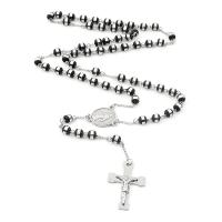 Rosary Necklace, 304 Stainless Steel, with Crystal & Tibetan Style, Cross, Galvanic plating, Unisex, black, 6mm, Length:27.56 Inch, Sold By PC