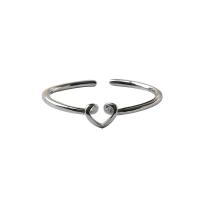 cobre Cuff Ring Finger, Coração, cromado de cor prateada, para mulher, prateado, níquel, chumbo e cádmio livre, 1mm, vendido por PC