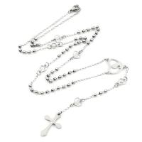 Rosary Necklace 304 Stainless Steel with Zinc Alloy Cross Galvanic plating Unisex 3mm Length 19.69 Inch Sold By PC