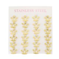 Stainless Steel Stud Øreringe, 304 rustfrit stål, Crown, mode smykker & for kvinde, gylden, 10x9mm, 12par/Lot, Solgt af Lot