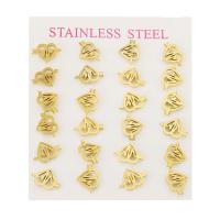 Nerezová ocel náušnice, 304 Stainless Steel, Srdce, módní šperky & pro ženy, zlatý, 11x8mm, 12páry/Lot, Prodáno By Lot
