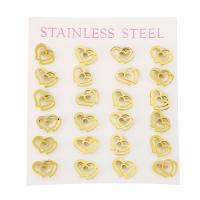 Stainless Steel Stud Øreringe, 304 rustfrit stål, Heart, mode smykker & for kvinde, gylden, 10x7.50mm, 12par/Lot, Solgt af Lot