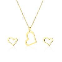 Fashion Stainless Steel Jewelry Sets, Stud Earring & necklace, 304 Stainless Steel, with 1.97inch extender chain, Heart, 2 pieces & fashion jewelry & for woman, golden, Length:Approx 17.72 Inch, Sold By Set