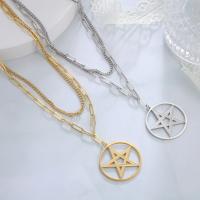Multi Layer Necklace, 304 Stainless Steel, with 1.97inch extender chain, pentagram, Vacuum Ion Plating, Double Layer & fashion jewelry & for woman, more colors for choice, 35x38mm, Sold Per Approx 17.72 Inch Strand