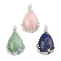 Gemstone Pendants Jewelry Zinc Alloy with Gemstone Teardrop silver color plated & Unisex nickel lead & cadmium free Sold By PC