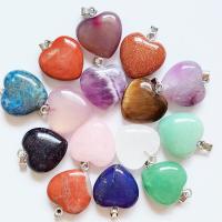 Natural stone pendants heart shape Gemstone Pendants Jewelry with Zinc Alloy Heart DIY for jewelry making