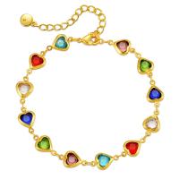 Rhinestone Bracelet, Brass, with Glass Rhinestone, with 2.36inch extender chain, Heart, 18K gold plated, fashion jewelry & for woman, golden, nickel, lead & cadmium free, Length:Approx 6.49 Inch, Sold By PC