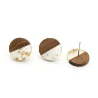 Holz Ohranhänger Zubehör, mit Harz & Zinklegierung, rund, DIY, 15x15mm, 10PCs/Tasche, verkauft von Tasche