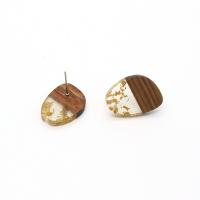 Wood Earring Stud Component, with Resin, epoxy gel, DIY, 10x23mm, 10PCs/Bag, Sold By Bag