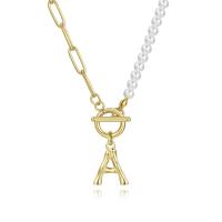 Titanium Steel Necklace, with Plastic Pearl, with 5cm extender chain, Alphabet Letter, Vacuum Ion Plating, fashion jewelry & letters are from A to Z & Unisex & adjustable, golden, Length:45 cm, Sold By PC