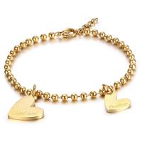 Bracelet d'acier titane, avec 3cm chaînes de rallonge, coeur, bijoux de mode & réglable & pour femme, doré, 14.8x15mm,12.2x10.5mm, Longueur:16.5 cm, Vendu par PC