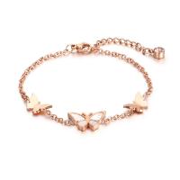 Titanium Steel Bracelet & Bangle with 5cm extender chain Butterfly Vacuum Ion Plating fashion jewelry & adjustable & for woman & with rhinestone rose gold color  Length 23.5 cm Sold By PC